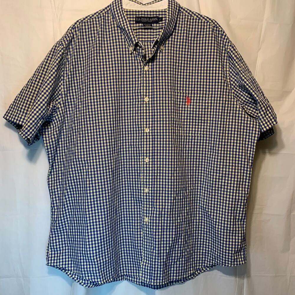 US Polo Assn Button Up Short Sleeve Shirt with Pocket Mens XXL Gingham Office